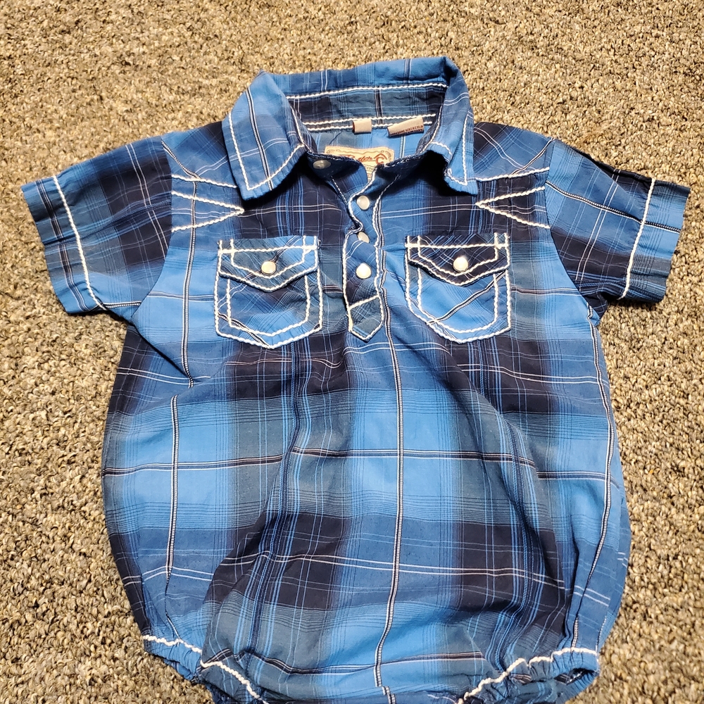 Blue Plaid Kids One Piece Bodysuit